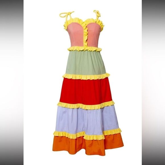 NWT Carla B Siggi Tiered MIDI Block Pattern Dress XL - Picture 13 of 15